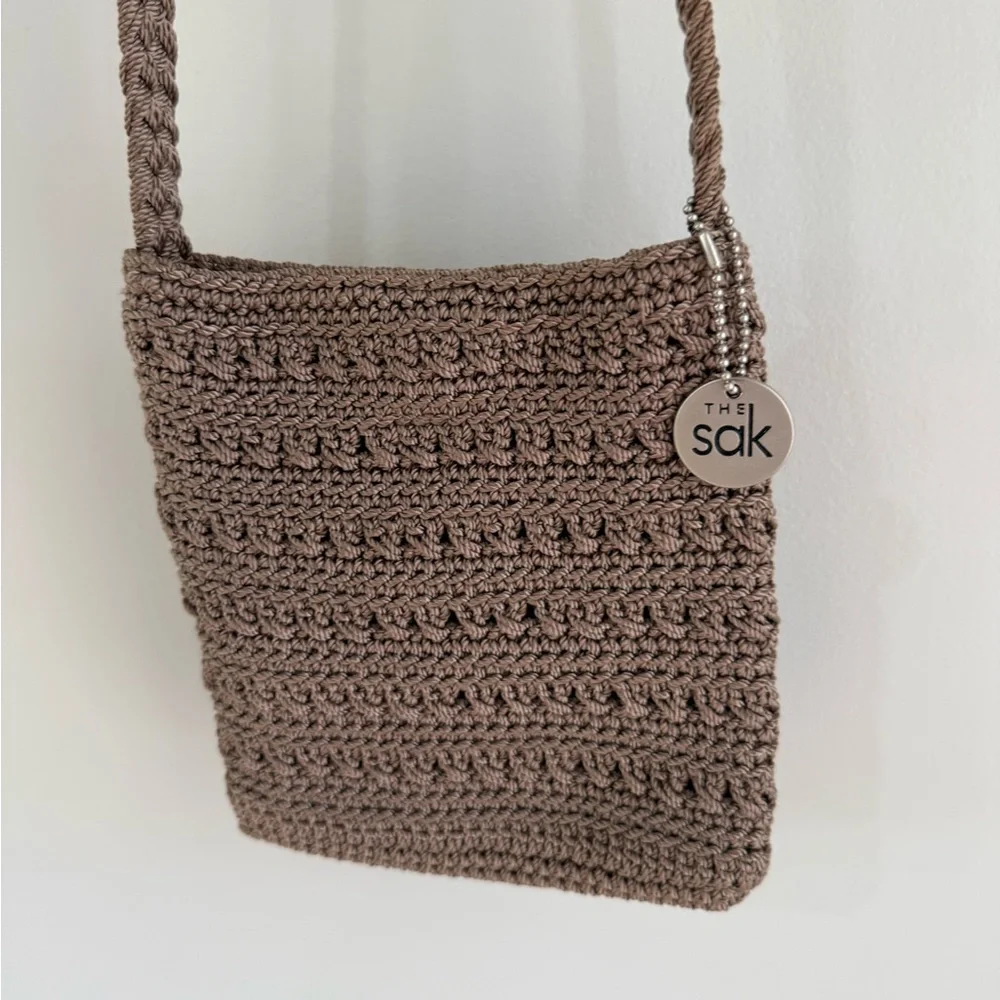 The Sak Crochet Knit Boho Small Crossbody Bag - Light Brown/Taupe